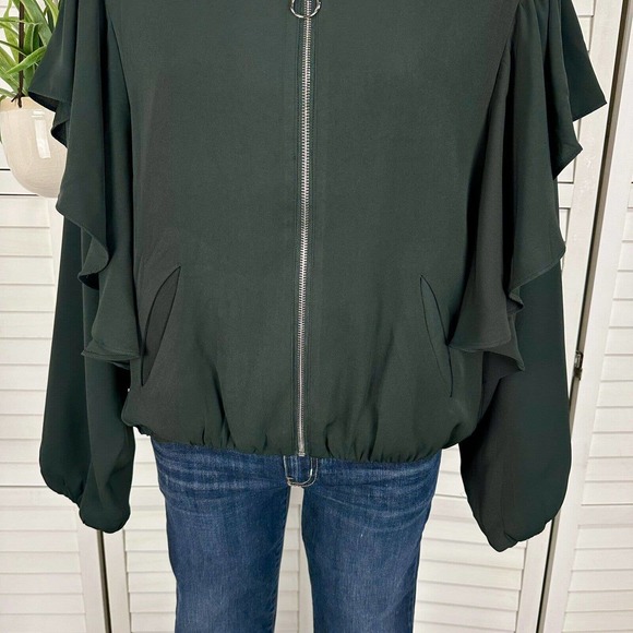 New City Chic‎ Soft Ruffled Utility Jacket Army Green Zip Up Bomber Size S / 16 - Picture 3 of 8